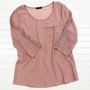 Sheer Blush Top W/ Embroidery